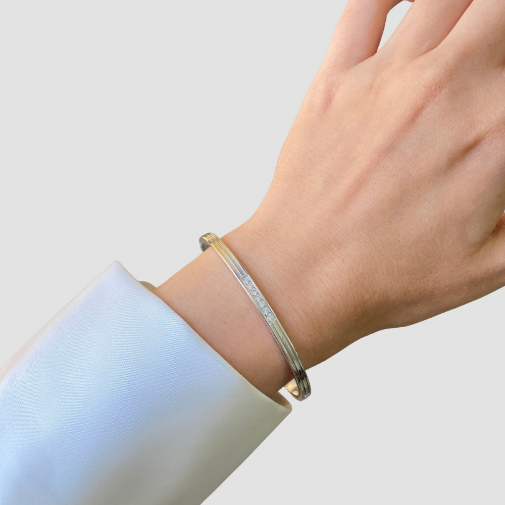 7 Zircons Bangle -Silver-