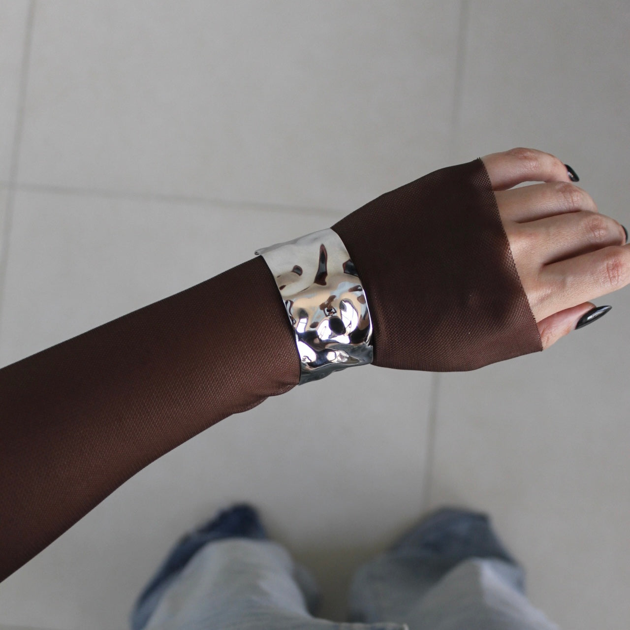 Hammered Statement Bangle Silver