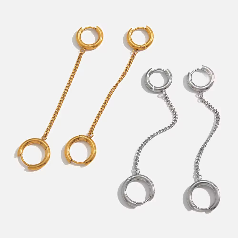 Double Connected Hoop Earrings Silver