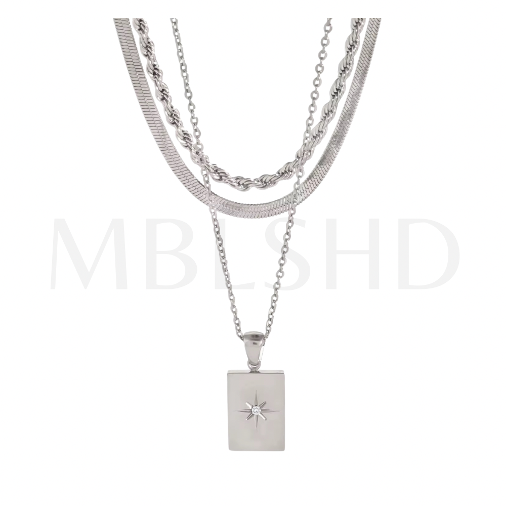 Triple Necklace Set Silver