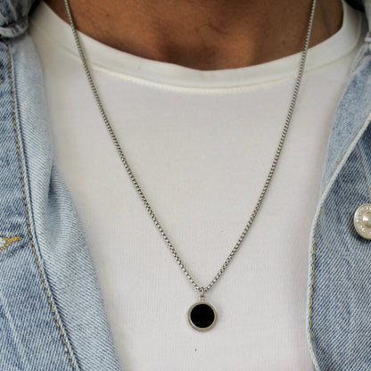 Round Black Pendant Necklace - Men