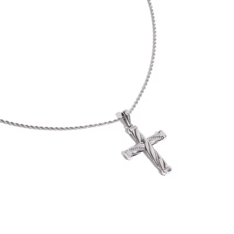 Silver Detailed Cross Necklace - Men