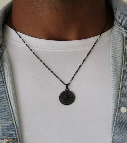 Compass Black Pendant Necklace - Men
