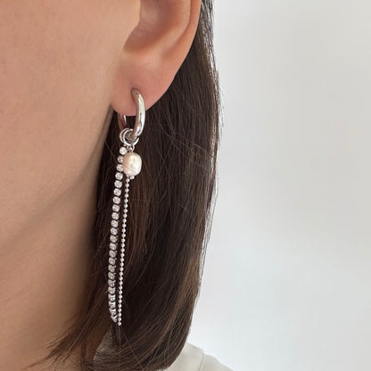 Pearl & Stones Long Earrings Silver