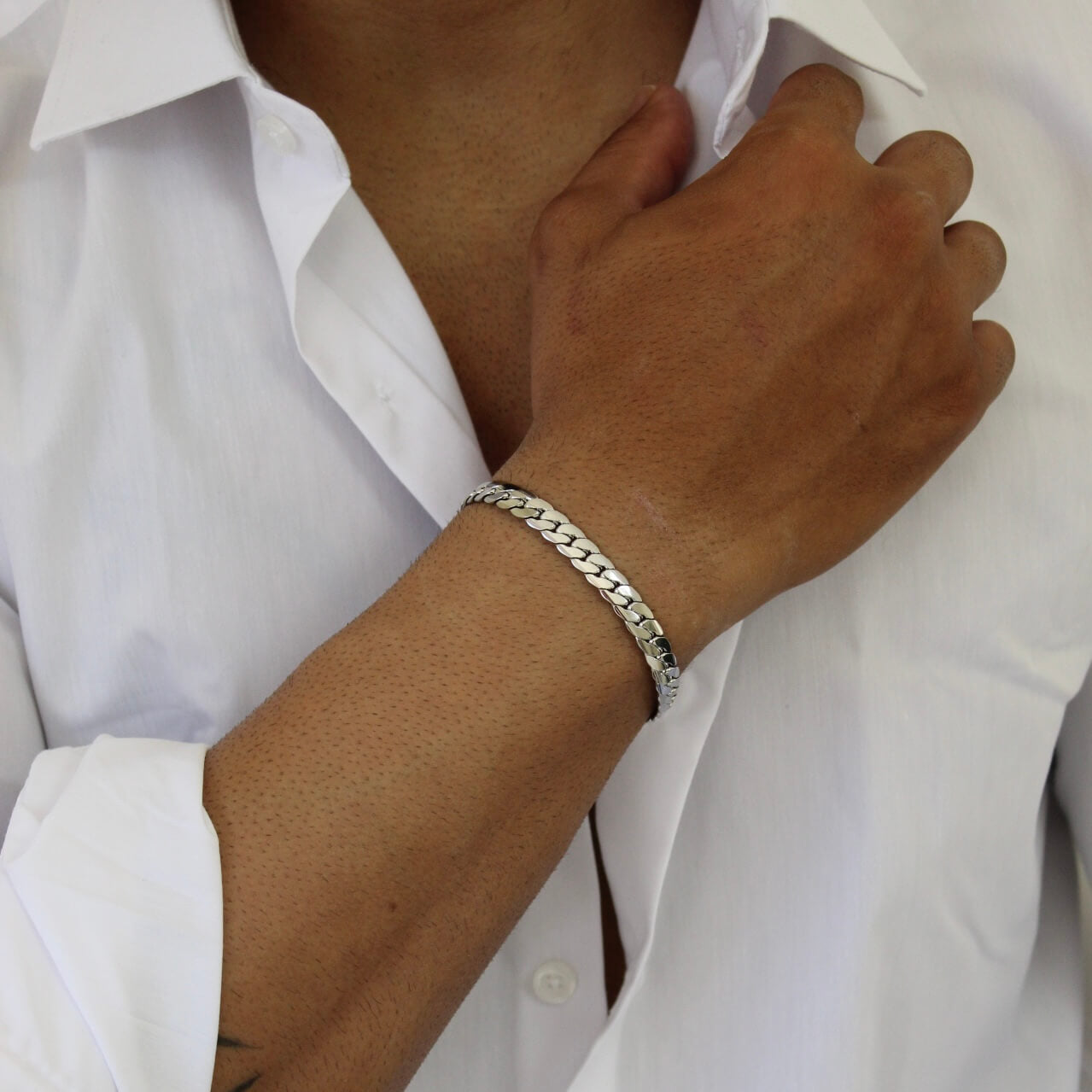 Thick Silver Pressed bracelet - Men