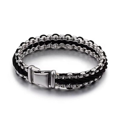 Silver On Black Braided Bracelet - Men