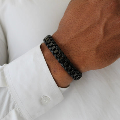 Braided Black Leather Bracelet- Men