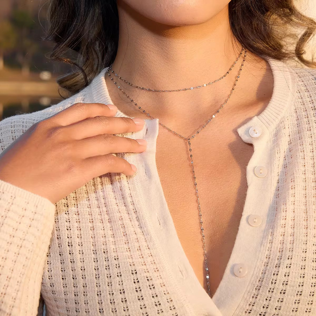 Double Layer Y Necklace Silver