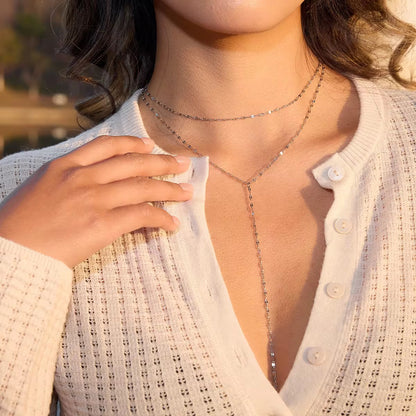 Double Layer Y Necklace Silver