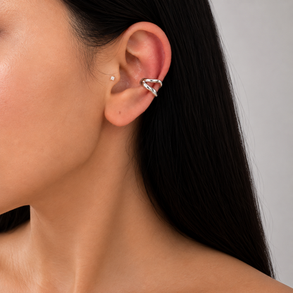 Double Layer Irregular Earcuff Silver