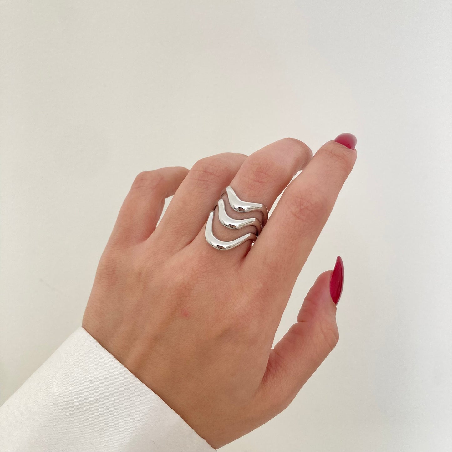 Triple Layer Open Silver Ring