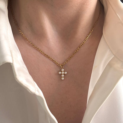 Dainty Pearl Cross Necklace