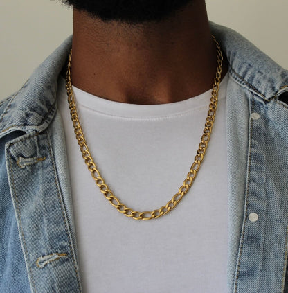 7mm Figaro Gold Necklace - Men