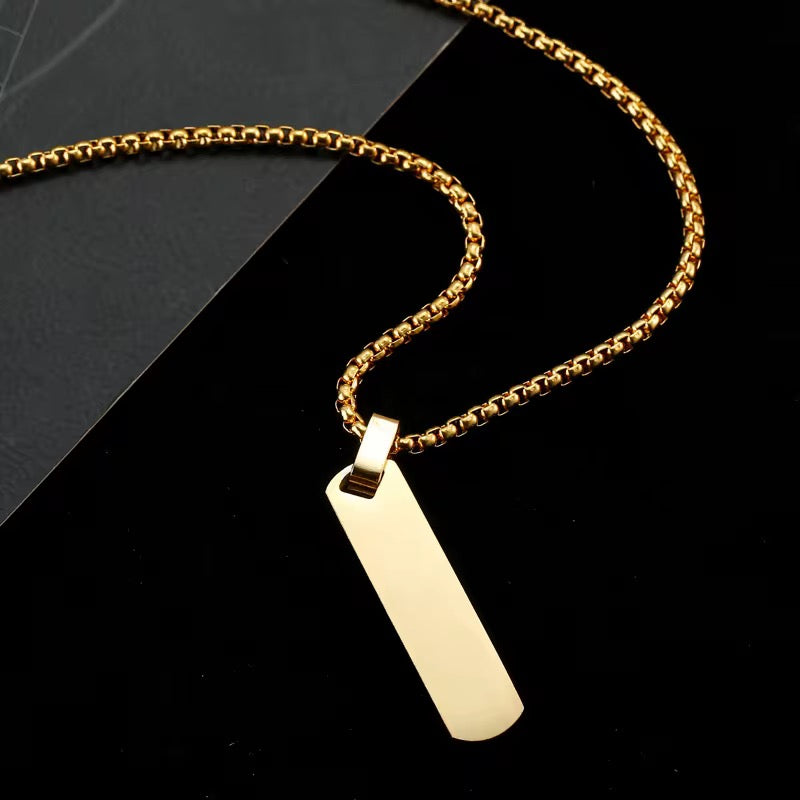 Long Rectangle Gold Necklace - Men