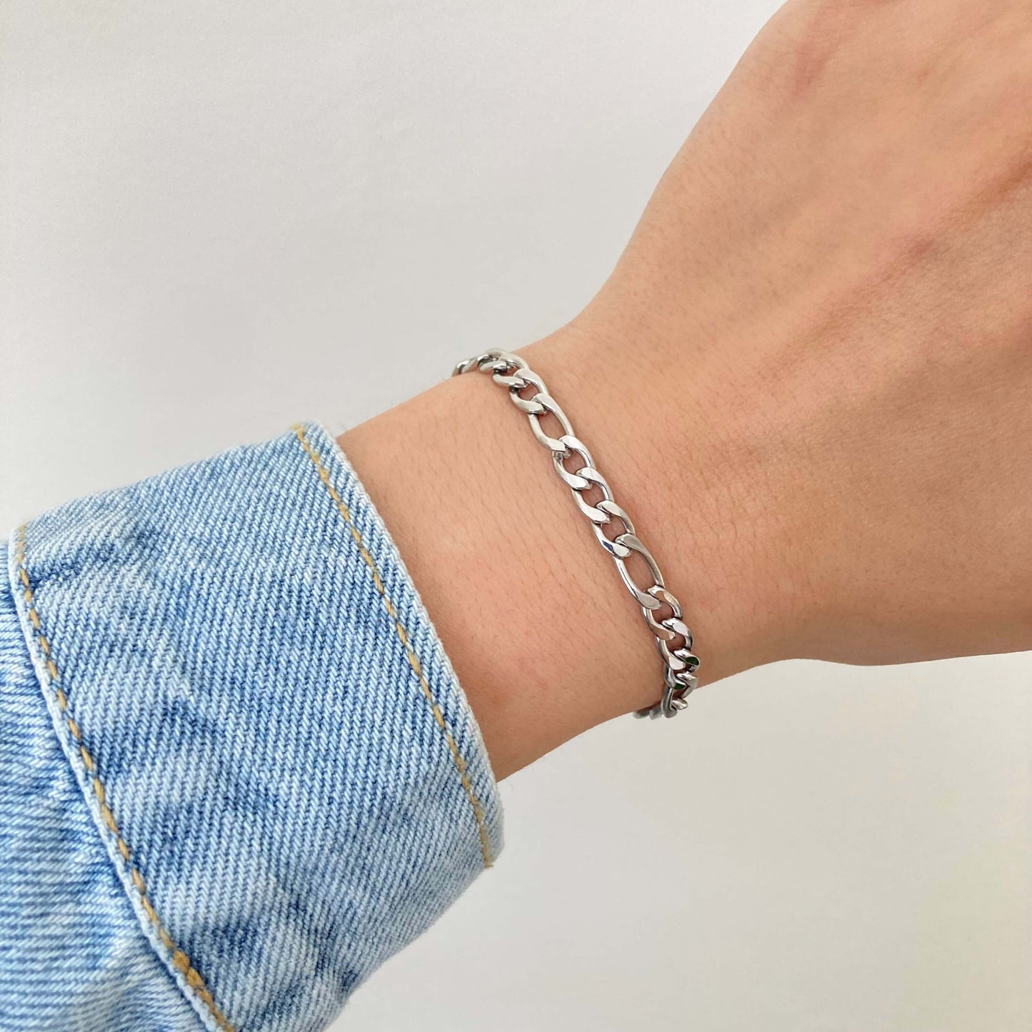 5mm Figaro Bracelet Silver