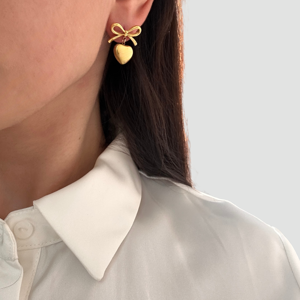 Dainty Bow Heart Earrings