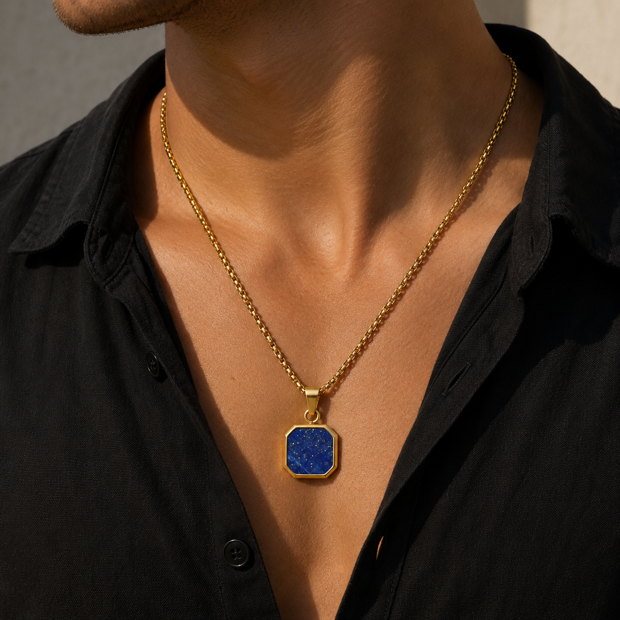 Navy On Gold Pendant Necklace - Men
