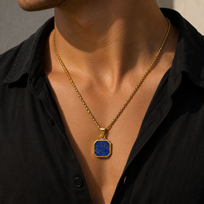 Navy On Gold Pendant Necklace - Men