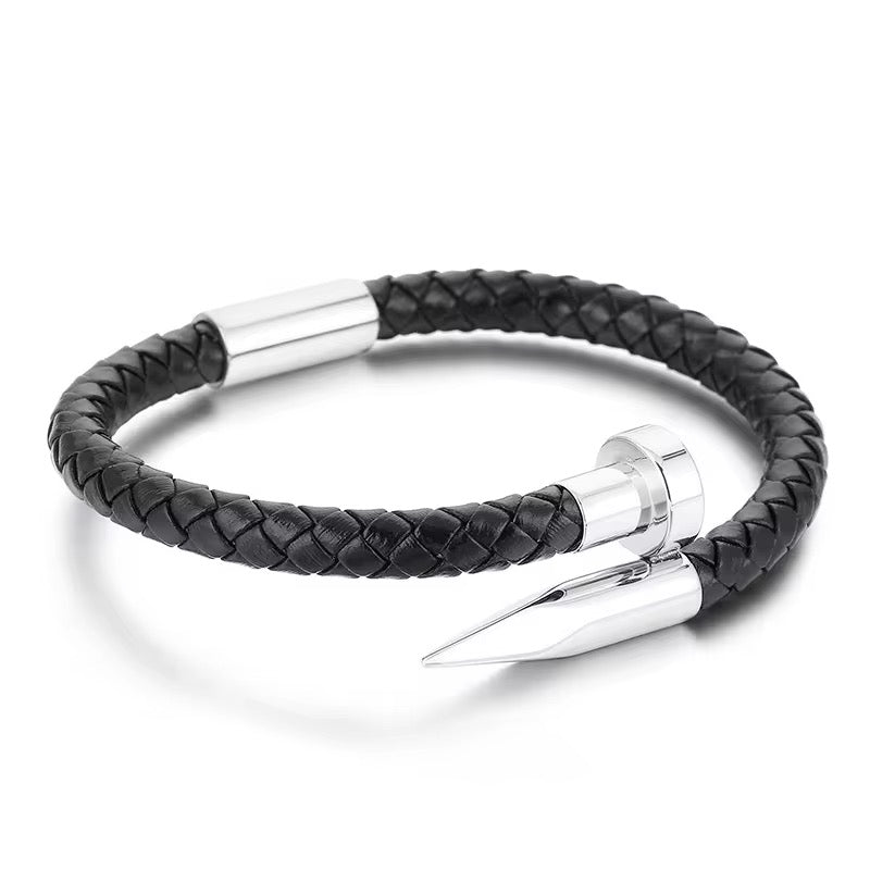 Black Nail Leather Bracelet - Men