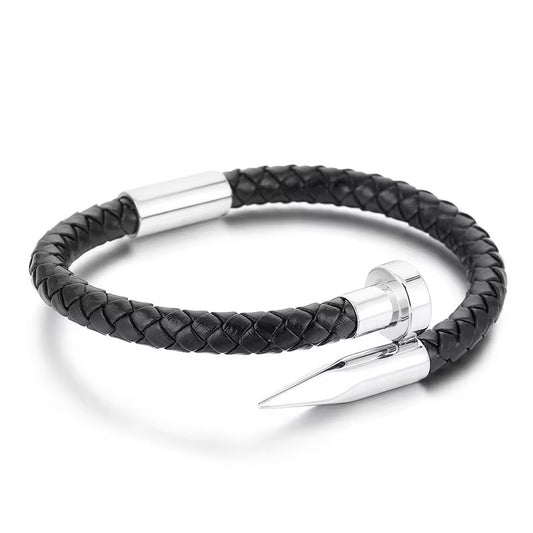Black Nail Leather Bracelet - Men