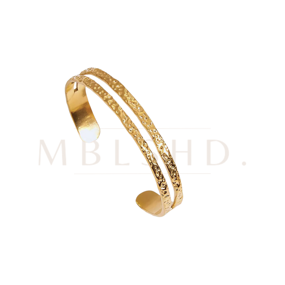 Hammered Double Layer Open Bangle