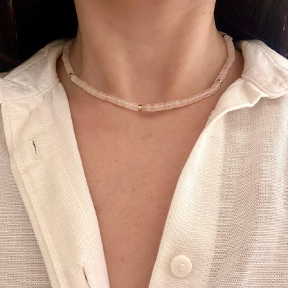 Pink Natural Stone Disc Necklace