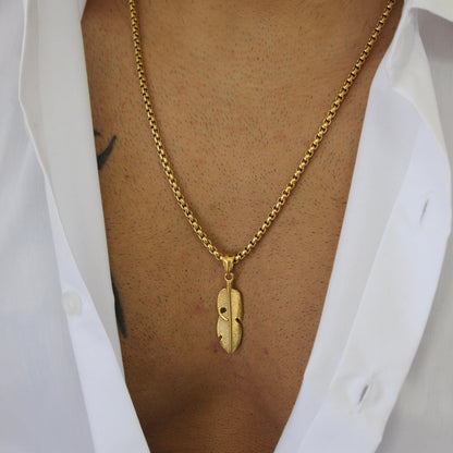 Feather Gold Pendant Necklace - Men