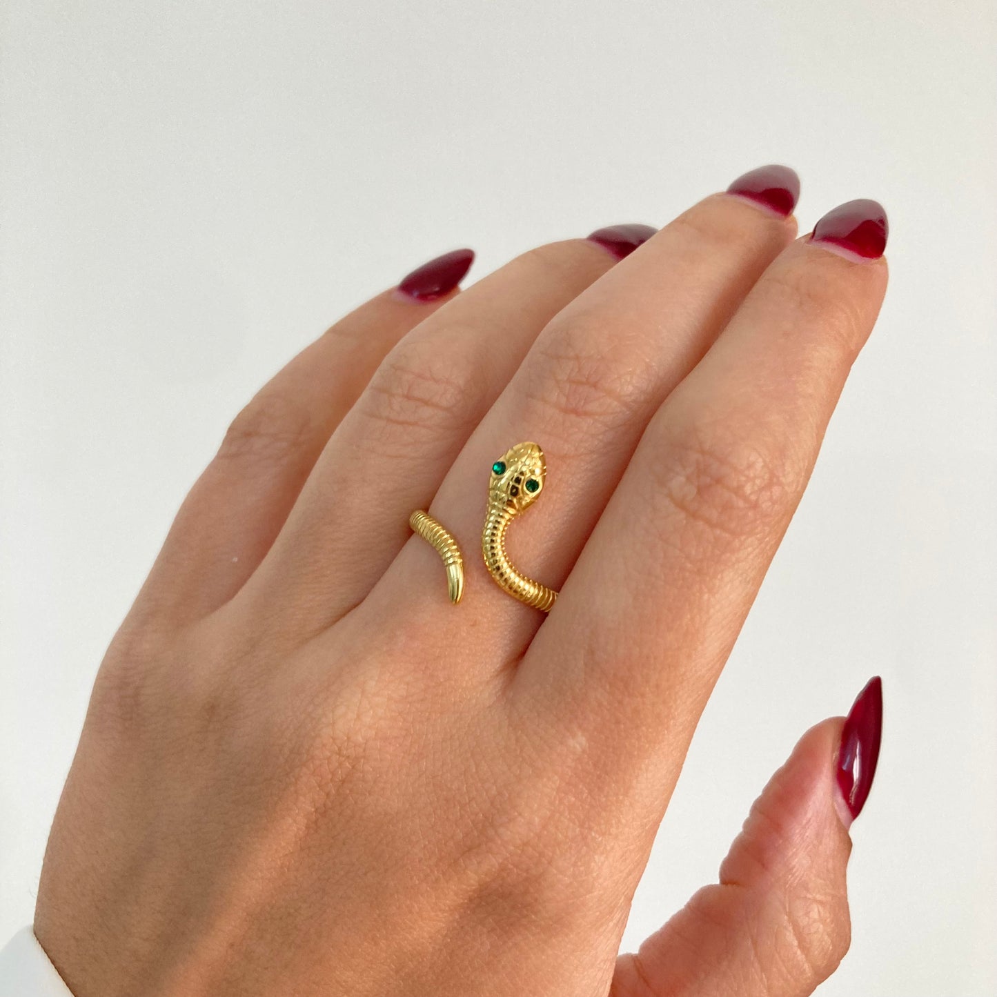 Green Eyed Snake open Ring