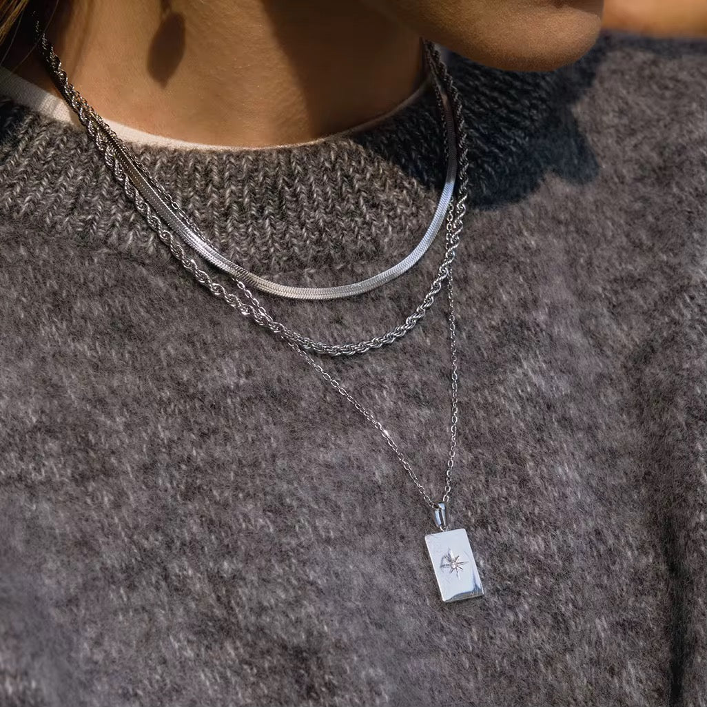 Triple Necklace Set Silver