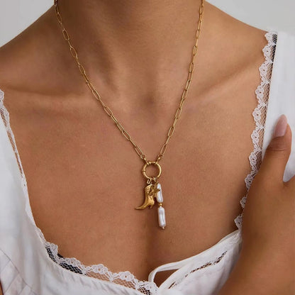 Boots & Pearl Charms Necklace