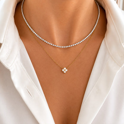 Tennis & Clover Layered Necklace