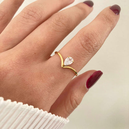 Zircon Drop V Ring