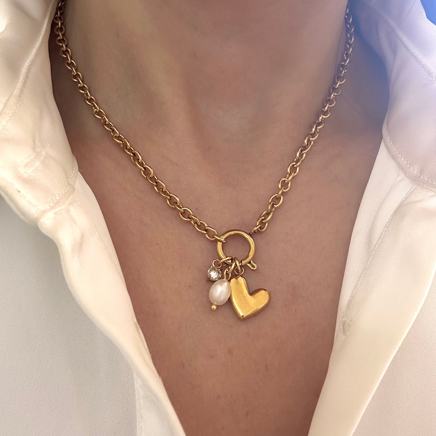 Heart & Pearl Charms Necklace