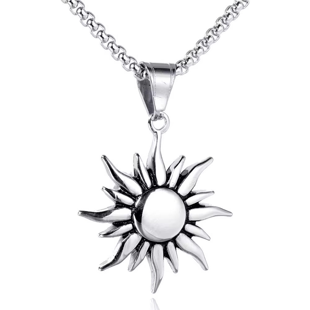 Sun Silver Pendant Necklace - Men