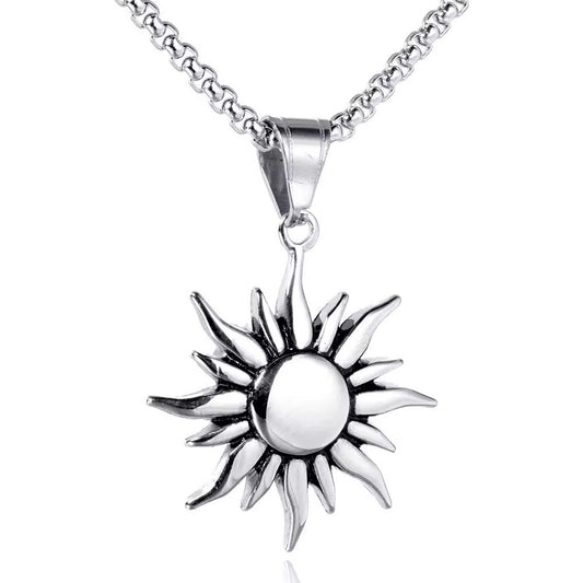 Sun Silver Pendant Necklace - Men