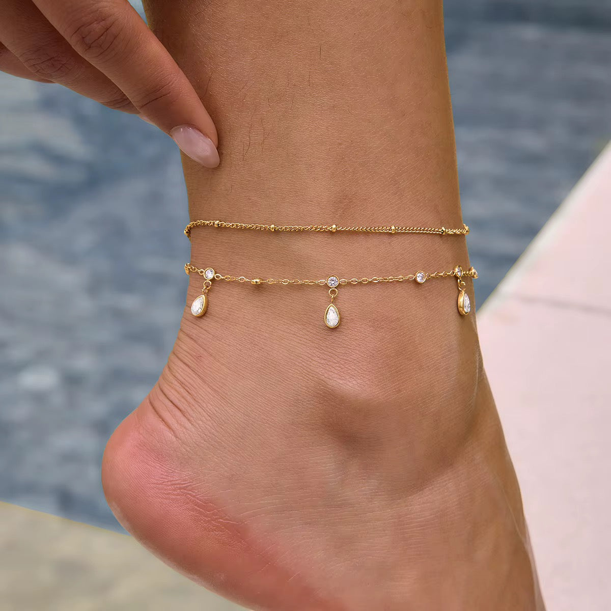 Teardrop Crystal Anklet