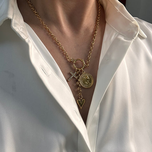 Cross & Heart Charms Necklace