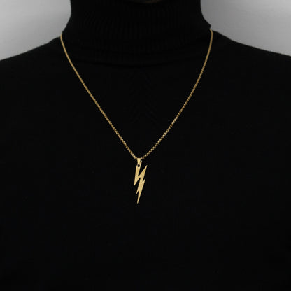 Lightning Bolt Gold Pendant Necklace - Men