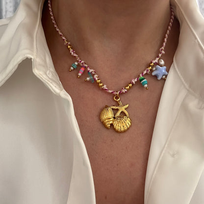 Pink Sea Charms Rope Necklace