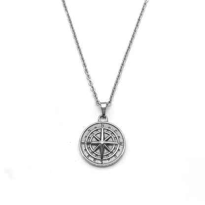 Compass Silver Pendant Necklace - Men