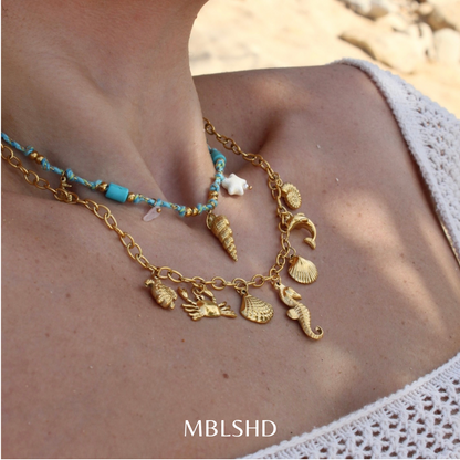 Blue Ocean Charms Rope Necklace