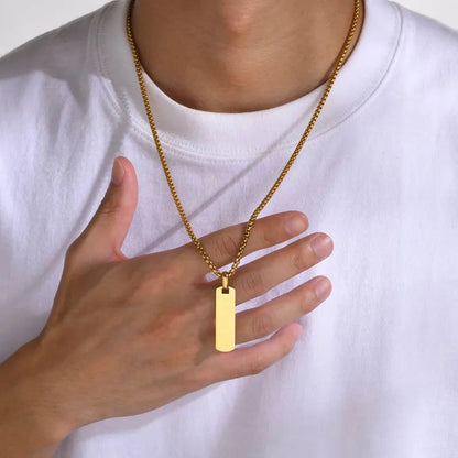 Long Rectangle Gold Necklace - Men