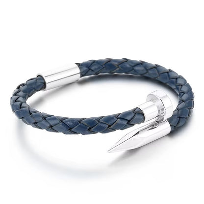 Navy Nail Leather Bracelet - Men