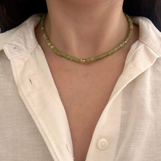 Green Natural Stone Disc Necklace