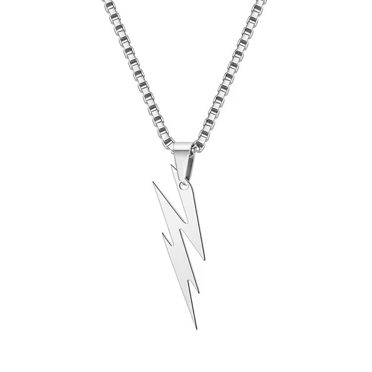 Lightning Bolt Silver Pendant Necklace - Men
