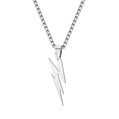 Lightning Bolt Silver Pendant Necklace - Men