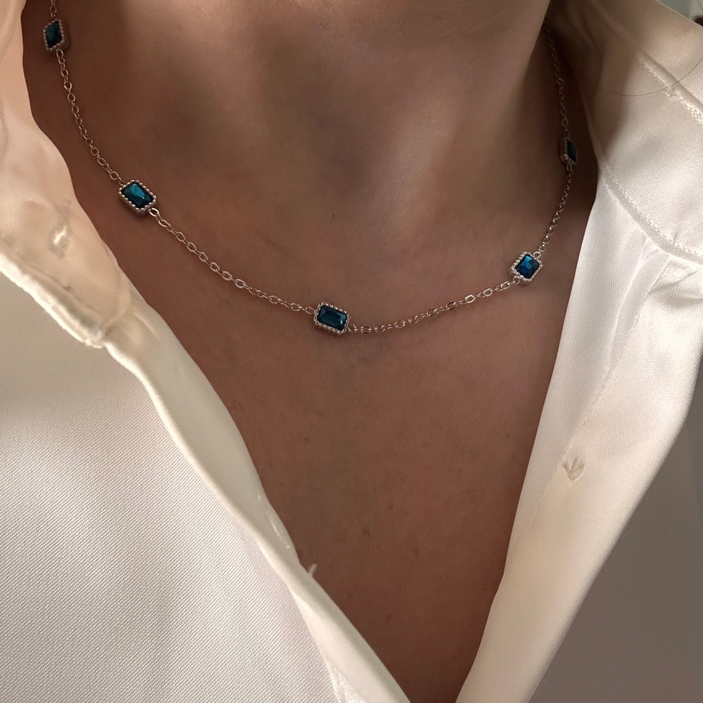 The Navy Blue Necklace -Silver-