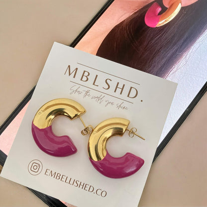 Enamel C Shaped Colored Earrings