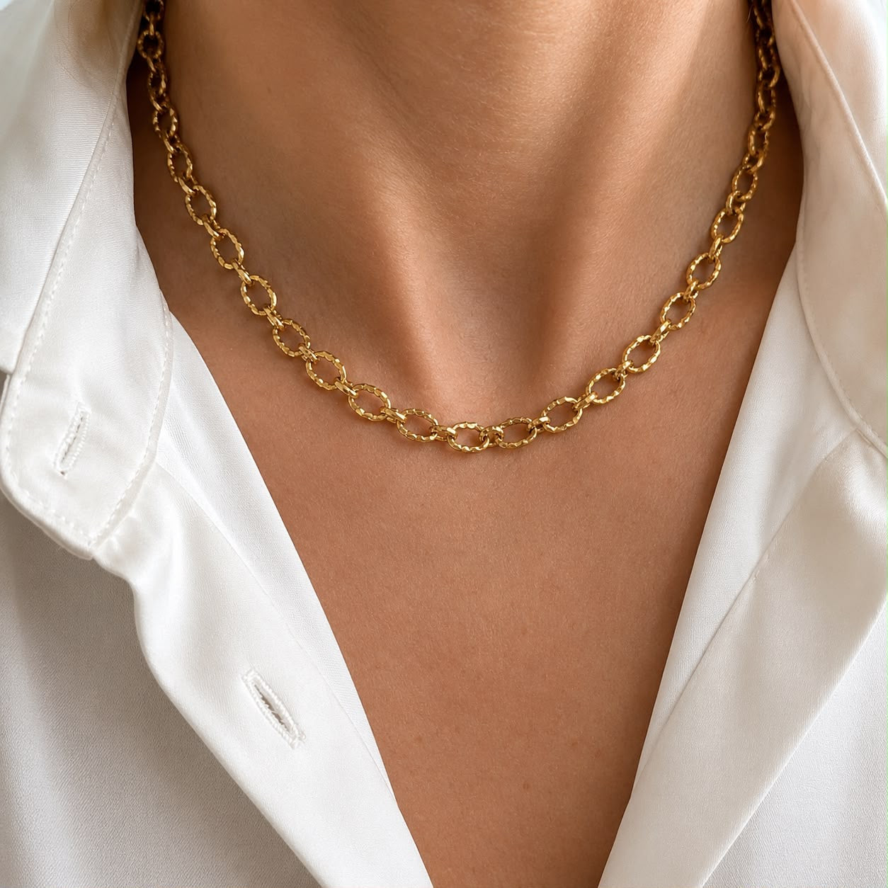 Hammered Cuban Chain Necklace