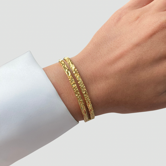 Hammered Double Layer Open Bangle